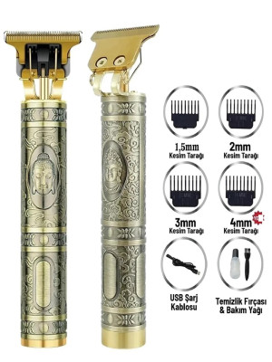 Gold Uçlu Vintage  Şarjlı Traş Makinesi Saç Sakal Ense Çizim Vucüt Kılı Tıraş Makinası