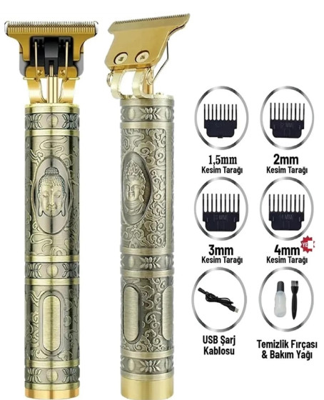 Gold Uçlu Vintage  Şarjlı Traş Makinesi Saç Sakal Ense Çizim Vucüt Kılı Tıraş Makinası