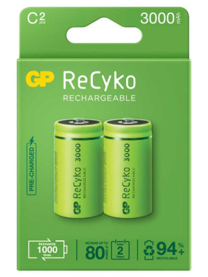 GP Recyko 3000mAh C Orta Boy Şarj Edilebilir Pil 2'li Paket