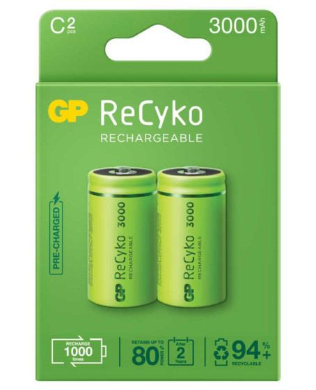 GP Recyko 3000mAh C Orta Boy Şarj Edilebilir Pil 2'li Paket