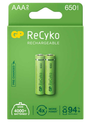 GP ReCyko 650mAh AAA Şarj Edilebilir İnce Kalem Pil 2'li Paket GP ReCyko 650mAh AAA Şarj Edilebilir İnce Kalem Pil 2'li Paket