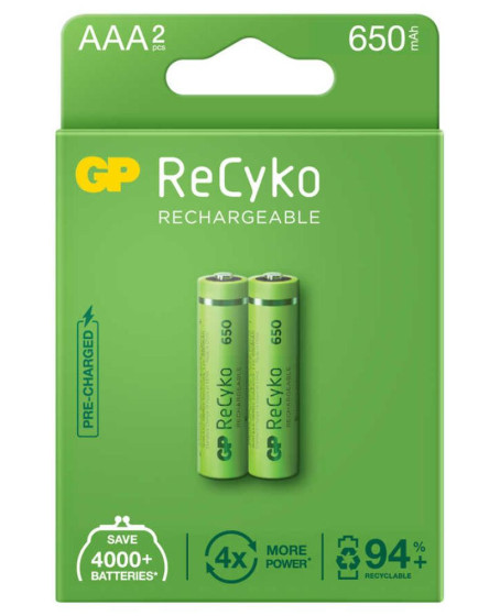 GP ReCyko 650mAh AAA Şarj Edilebilir İnce Kalem Pil 2'li Paket