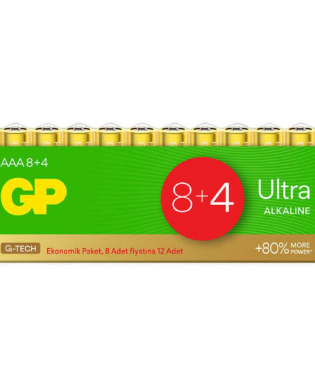 GP Ultra Alkalin AAA İnce Kalem Pil 12'li Paket