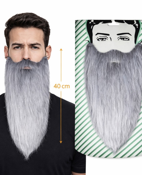 Gri Renk Lastikli Uzun Takma Sakal 40 cm Gri Renk Lastikli Uzun Takma Sakal 40 cm