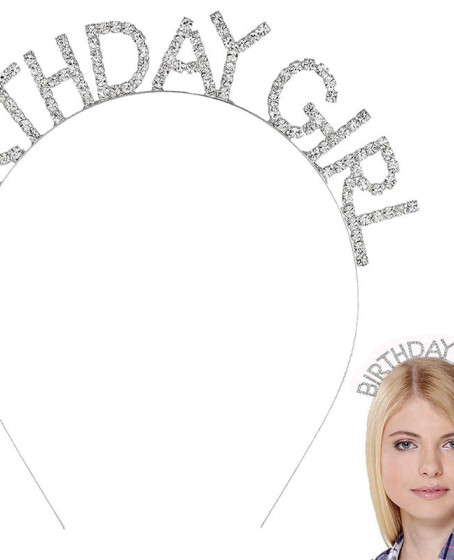Gümüş Kristal Taşlı Birthday Girl Doğum Günü Tacı İthal Ürün A Kalite 17x16 cm