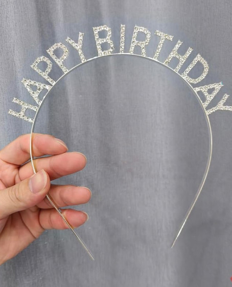 Gümüş Kristal Taşlı Happy Birthday Doğum Günü Tacı İthal Ürün A Kalite 17x16 cm