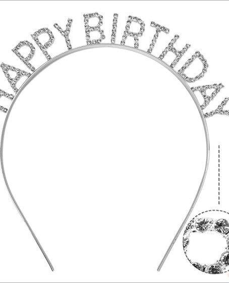 Gümüş Kristal Taşlı Happy Birthday Doğum Günü Tacı İthal Ürün A Kalite 17x16 cm