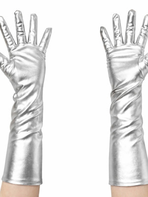 Gümüş Renk Dirsek Altı Lüks Saten Eldiven 40 cm Gümüş Renk Dirsek Altı Lüks Saten Eldiven 40 cm