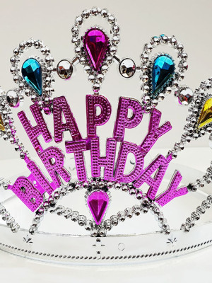 Gümüş Renk Happy Birthday Yazılı Doğum Günü Tacı 60 cm