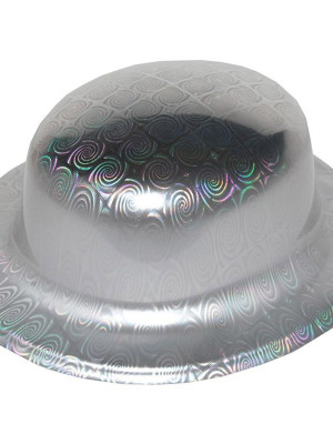 Gümüş Renk Hologramlı Plastik Yuvarlak Melon 27x24 cm