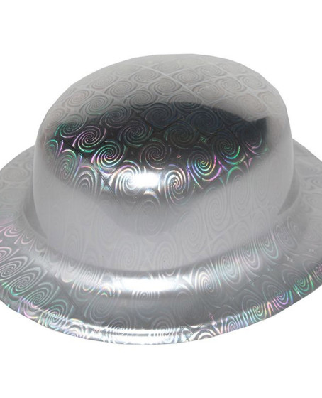 Gümüş Renk Hologramlı Plastik Yuvarlak Melon 27x24 cm