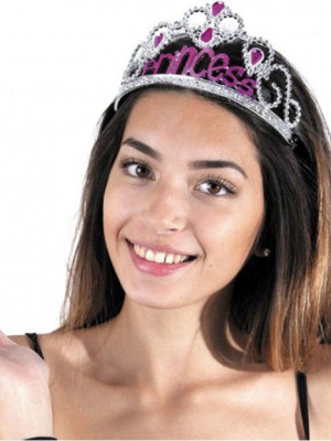 Gümüş Renk Prenses Yazılı Parti Tacı 60 cm