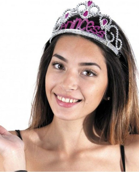 Gümüş Renk Prenses Yazılı Parti Tacı 60 cm