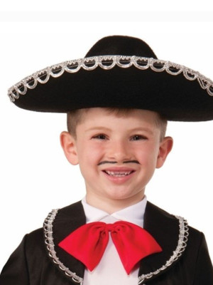 Gümüş Renk Şeritli Meksika Mariachi Latin Şapkası 55 cm Çocuk