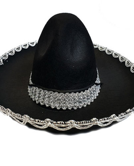 Gümüş Renk Şeritli Meksika Mariachi Latin Şapkası 55 cm Çocuk Gümüş Renk Şeritli Meksika Mariachi Latin Şapkası 55 cm Çocuk
