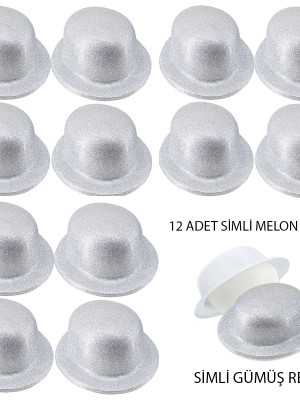 Gümüş Renk Simli Melon Yuvarlak Parti Şapkası 12 Adet Gümüş Renk Simli Melon Yuvarlak Parti Şapkası 12 Adet