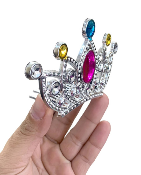 Gümüş Renk Taraklı Model Prenses Kraliçe Tacı 2 No 12x7 cm
