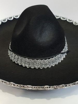 Gümüş Renk Şeritli Meksika Mariachi Latin Şapkası 55 cm Çocuk Gümüş Renk Şeritli Meksika Mariachi Latin Şapkası 55 cm Çocuk