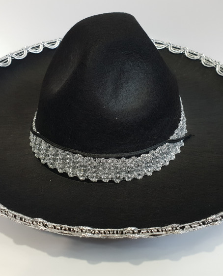 Gümüş Renk Şeritli Meksika Mariachi Latin Şapkası 55 cm Çocuk Gümüş Renk Şeritli Meksika Mariachi Latin Şapkası 55 cm Çocuk