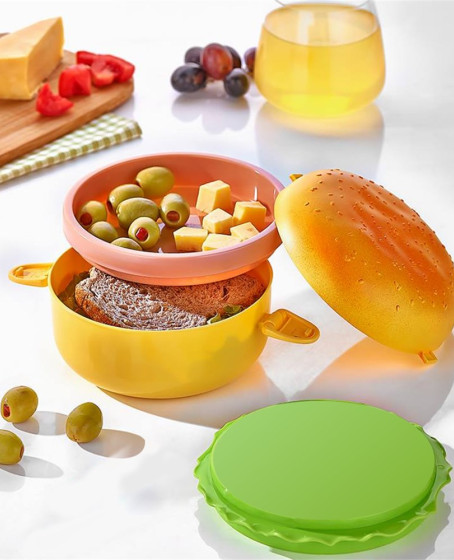 Hamburger Görünümlü Beslenme ve Saklama Kabı Hamburger Görünümlü Beslenme ve Saklama Kabı