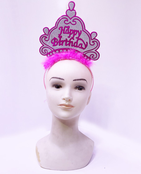 Happy Birthday Neon Pembe Renk Doğum Günü Tacı 24x15 cm