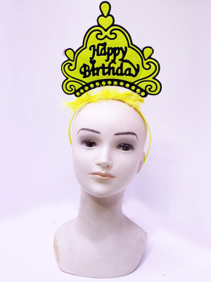 Happy Birthday Neon Sarı Renk Doğum Günü Tacı 24x15 cm