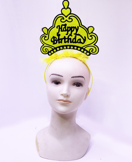 Happy Birthday Neon Sarı Renk Doğum Günü Tacı 24x15 cm
