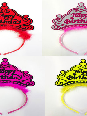 Happy Birthday Yazılı Neon Renk Taç 12 Adet