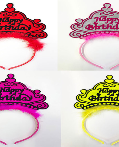 Happy Birthday Yazılı Neon Renk Taç 12 Adet