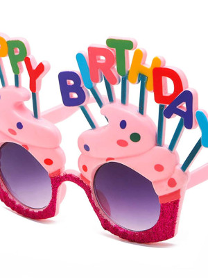Happy Birthday Yazılı Pembe Fuşya Renk Pembe Pastalı Parti Gözlüğü 12x7 cm