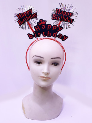 Happy Birthday Yazılı Püsküllü Neon Kırmızı Renk Doğum Günü Tacı 22x19 cm