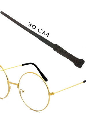 Harry Potter Asası 30 cm ve Metal Harry Potter Gözlüğü Harry Potter Asası 30 cm ve Metal Harry Potter Gözlüğü