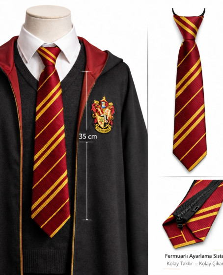 Harry Potter Gryffindor Fermuarlı Ayarlanabilir Kravat