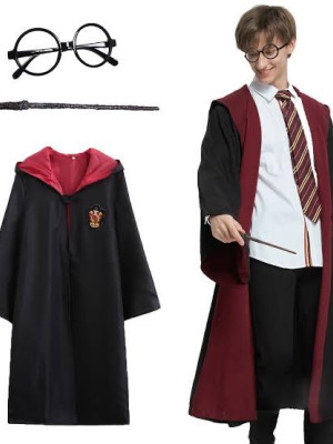 Harry Potter Gryffindor Kapişonlu Çocuk Kostüm + Asa + Gözlük Seti 5-6 Yaş Harry Potter Gryffindor Kapişonlu Çocuk Kostüm + Asa + Gözlük Seti 5-6 Yaş