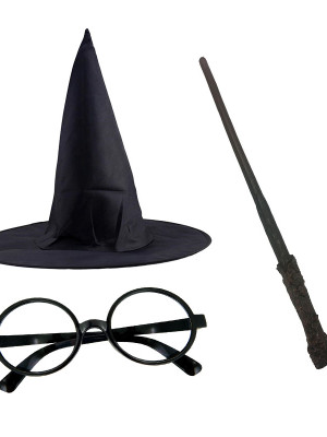 Harry Potter Siyah Şapkası Harry Potter Gözlüğü Harry Potter Asası 3 lü Set Harry Potter Siyah Şapkası Harry Potter Gözlüğü Harry Potter Asası 3 lü Set