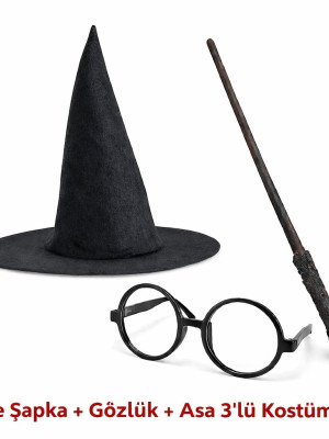 Harry Potter Tarzı Çocuk Seti (Siyah Keçe Şapka, Asa, Gözlük) Harry Potter Tarzı Çocuk Seti (Siyah Keçe Şapka, Asa, Gözlük)