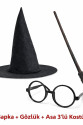 Harry Potter Tarzı Çocuk Seti (Siyah Keçe Şapka, Asa, Gözlük)