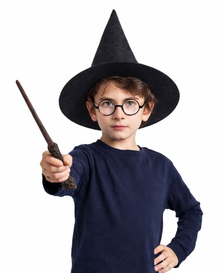 Harry Potter Tarzı Çocuk Seti (Siyah Keçe Şapka, Asa, Gözlük)