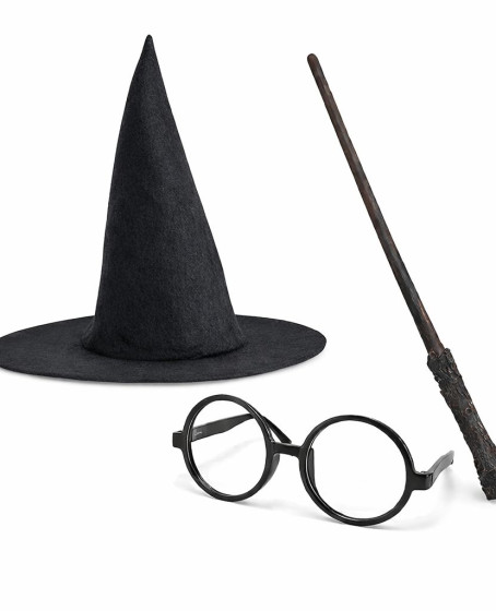Harry Potter Tarzı Çocuk Seti (Siyah Keçe Şapka, Asa, Gözlük)