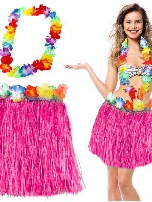 Hawaii Luau Aloha Pembe Püsküllü 40 cm Etek ve Hawaii Kolye Seti Hawaii Luau Aloha Pembe Püsküllü 40 cm Etek ve Hawaii Kolye Seti