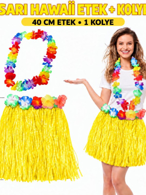 Hawaii Luau Aloha Sarı Püsküllü 40 cm Etek ve Hawaii Kolye Hawaii Luau Aloha Sarı Püsküllü 40 cm Etek ve Hawaii Kolye