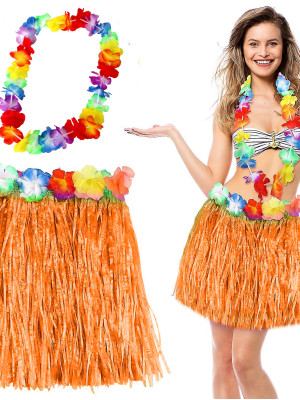 Hawaii Luau Aloha Turuncu Püsküllü 40 cm Etek ve Hawaii Kolye Seti Hawaii Luau Aloha Turuncu Püsküllü 40 cm Etek ve Hawaii Kolye Seti
