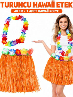 Hawaii Luau Aloha Turuncu Püsküllü 40 cm Etek ve Hawaii Kolye Seti Hawaii Luau Aloha Turuncu Püsküllü 40 cm Etek ve Hawaii Kolye Seti