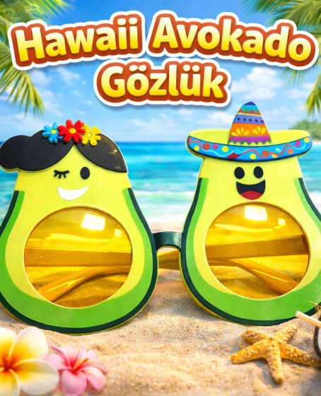 Hawaii Temalı Avokado Gözlük – Kostüm & Parti Gözlüğü