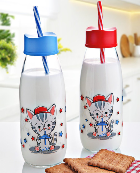 Hayvan Figürlü Pipetli Su Ve Süt Şişesi Cam 500 ML Hayvan Figürlü Pipetli Su Ve Süt Şişesi Cam 500 ML