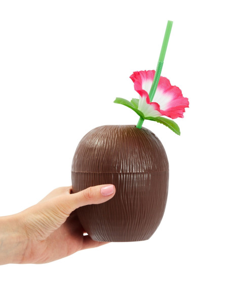 Hindistan Cevizi Hawaii Luau Aloha Pipetli İçecek Kabı Bardak 10x13 cm 1 Adet