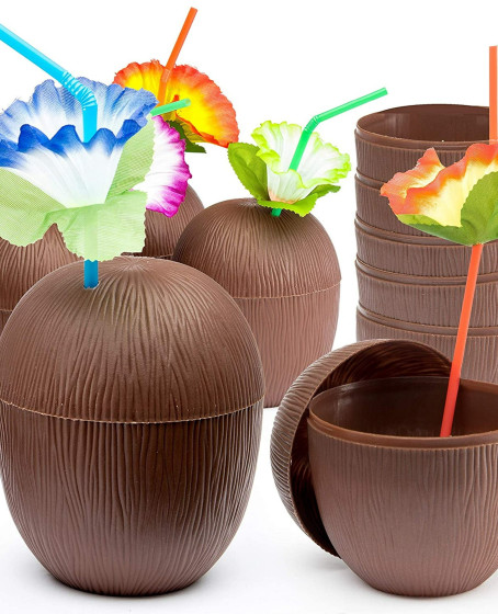 Hindistan Cevizi Hawaii Luau Aloha Pipetli İçecek Kabı Bardak 10x13 cm 1 Adet
