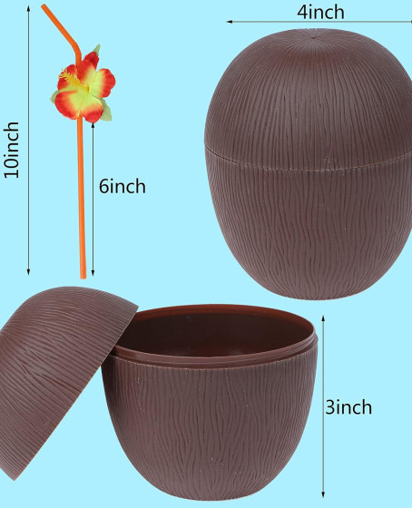 Hindistan Cevizi Hawaii Luau Aloha Pipetli İçecek Kabı Bardak 10x13 cm 1 Adet