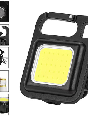 HS-37 Led Anahtarlıklı Cep Boy Cob Led Metal Kasa Mıknatıslı Şişe Açacağı Usb’li Şarj Edilebilir El Feneri
