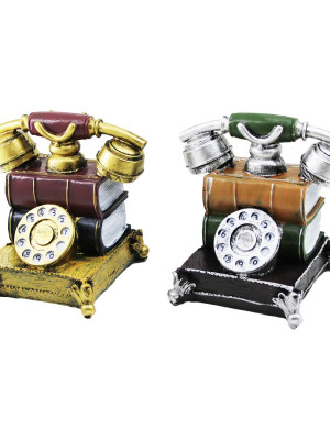 KUMBARA ANKESÖRLÜ TELEFON VİNTAGE DEKORATİF BİBLO KUMBARA RENKLİ 15.5X15.5X10CM REÇİNE